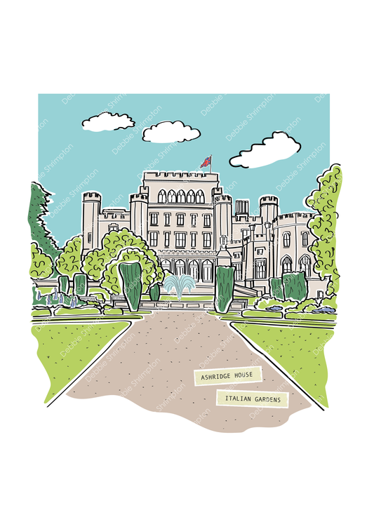 Ashridge House Italian Gardens Framed Illustration