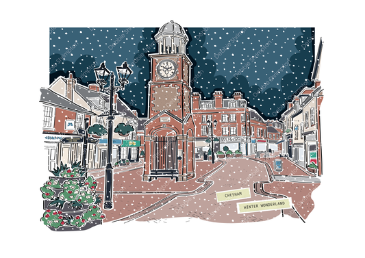 Chesham High Street, Market Square Winter Wonderland Framed illustration
