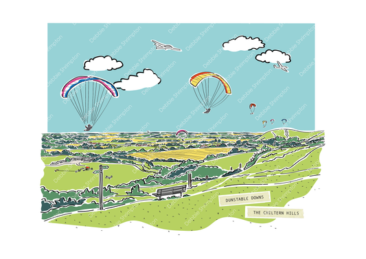 Dunstable Downs Landscape Framed Illustration