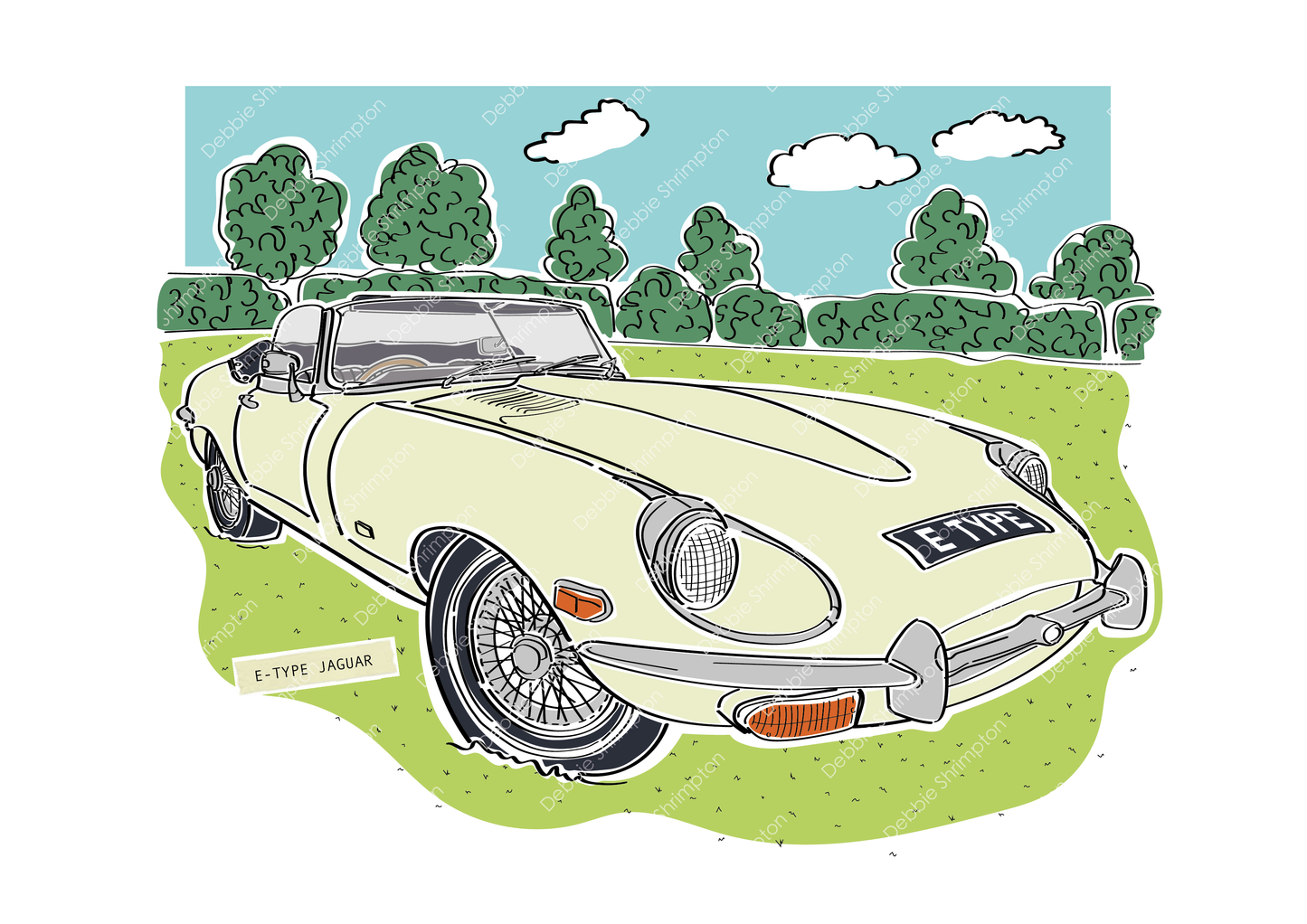 E-type Jaguar Framed Illustration
