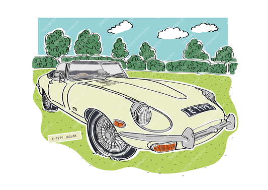 E-type Jaguar Framed Illustration