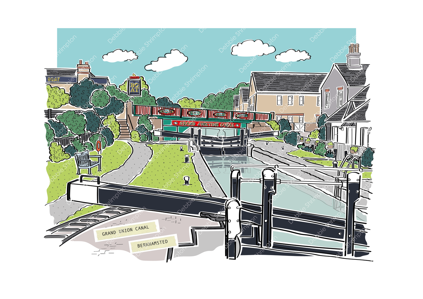 Grand Union Canal at Berkhamsted Landscape Framed Illustration