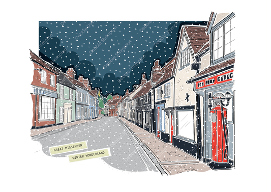 Great Missenden High Street Winter Wonderland Framed Illustration