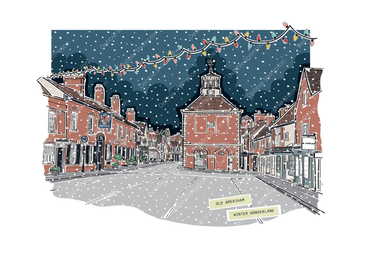 Old Amersham High Street Winter Wonderland Framed Illustration