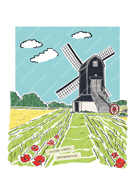 Pitstone Windmill Framed Illustration