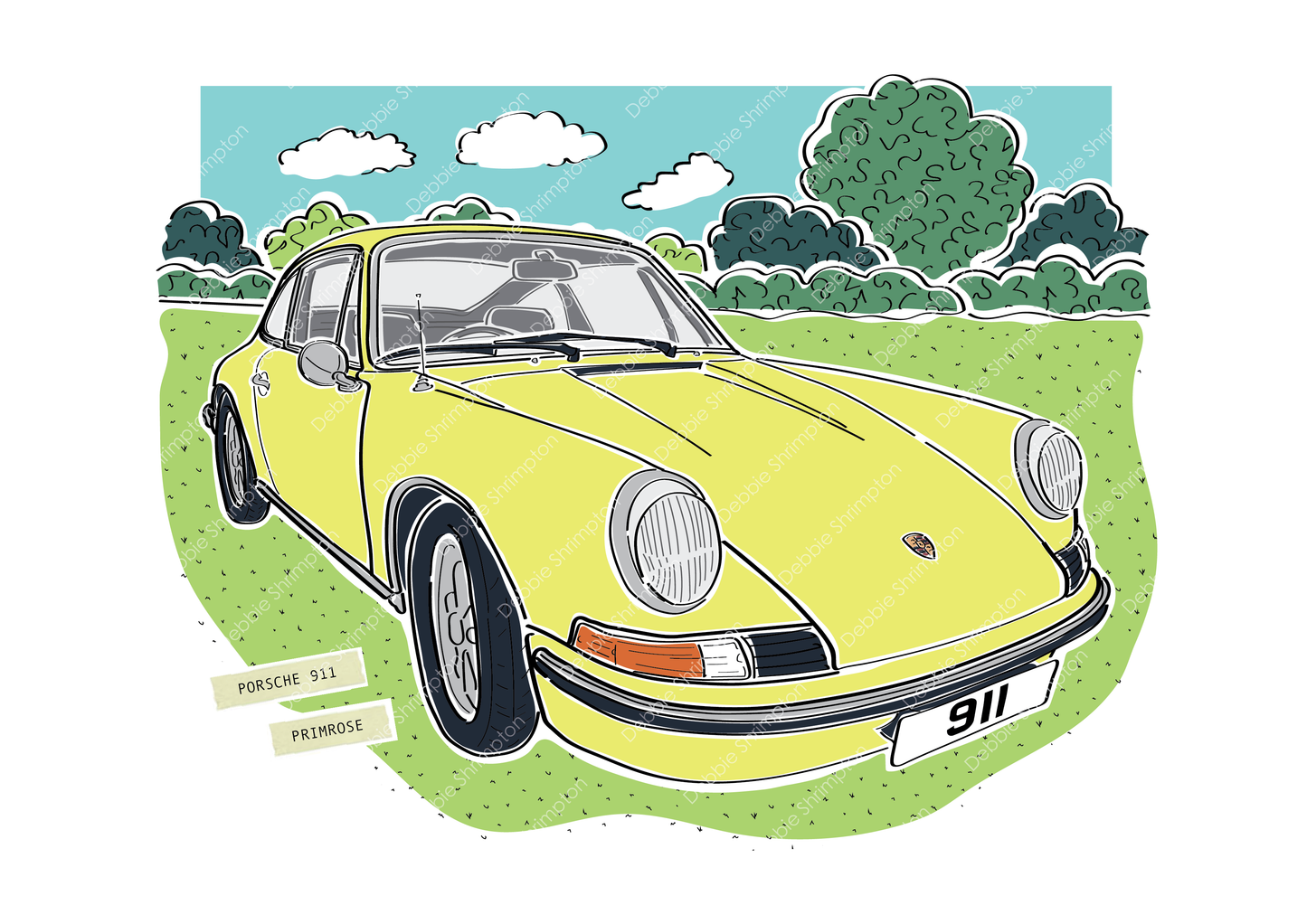 Porsche 911E Framed Car Illustration
