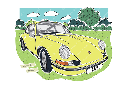 Porsche 911E Framed Car Illustration