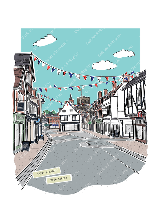 St Albans High Street Portrait Framed Illustration