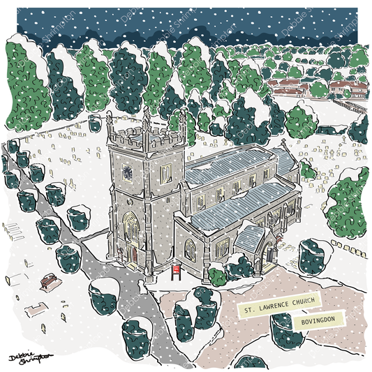 St Lawrence Church Bovingdon Winter Framed Illustration