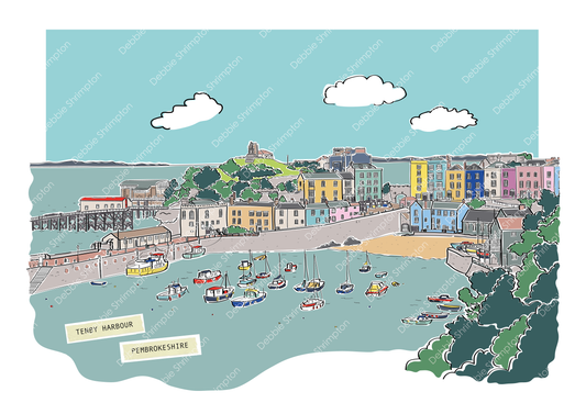 Tenby Harbour, Pembrokeshire Framed Illustration