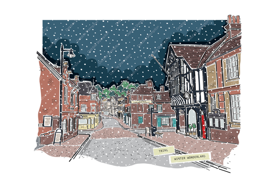 Tring High Street Winter Wonderland Framed Illustration