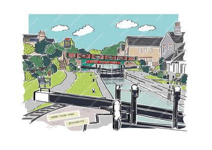 Grand Union Canal at Berkhamsted Landscape Framed Illustration
