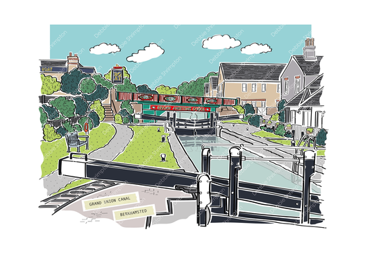 Grand Union Canal at Berkhamsted Landscape Framed Illustration