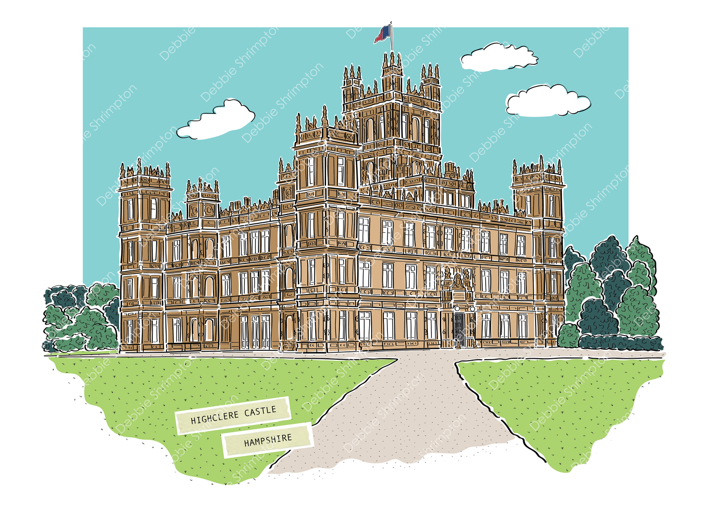 Highclere Castle, Downton Abbey Framed Illustration