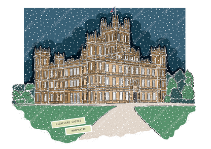 Highclere Castle, Downton Abbey Winter Framed Illustration