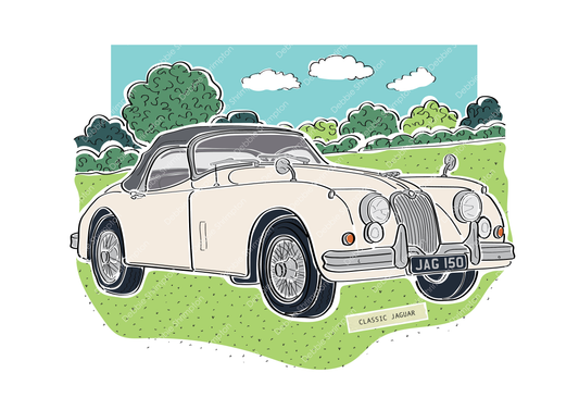 Classic Jaguar Framed Illustration