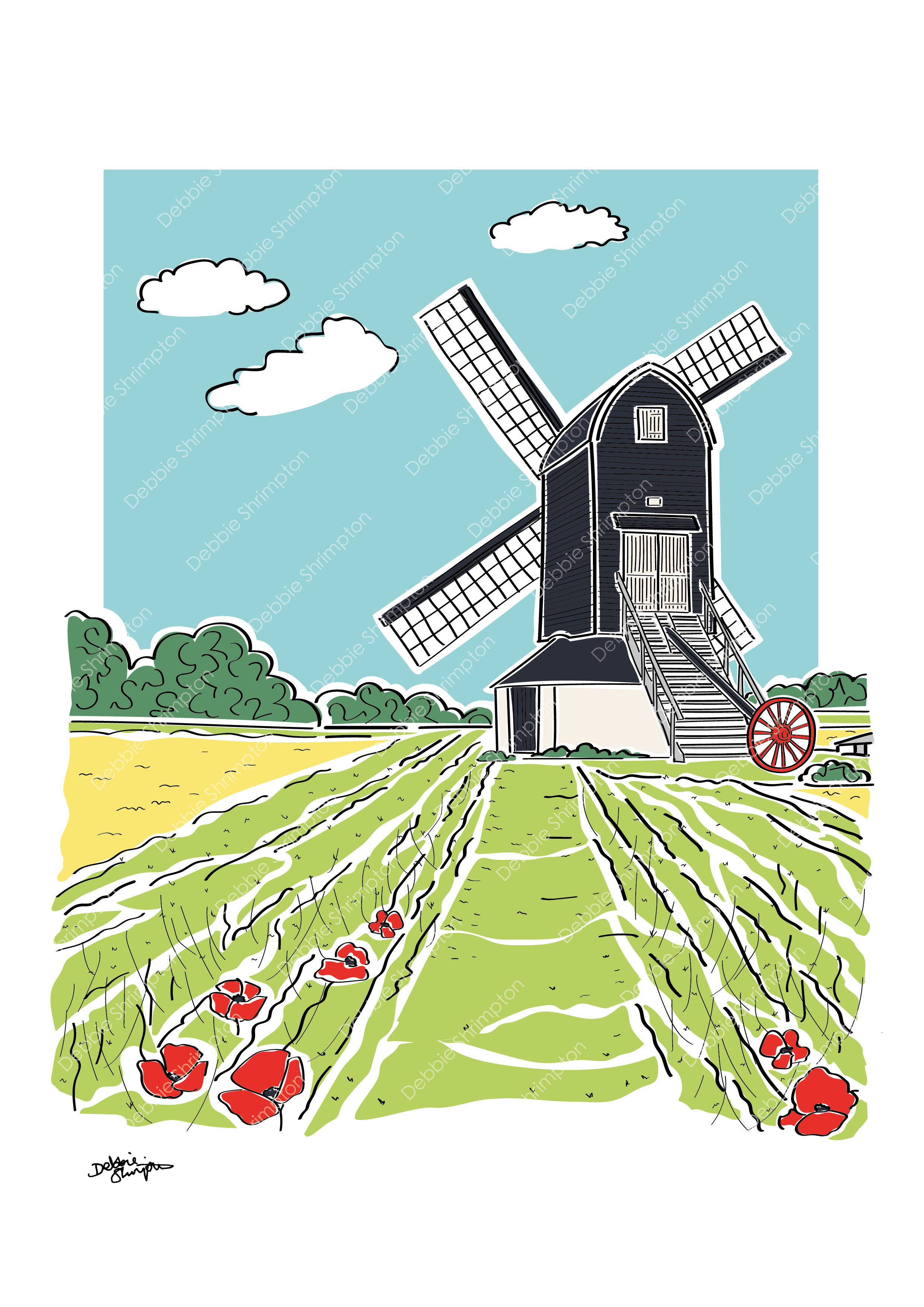 Windmill Framed Illustration – debbie shrimpton illustrates