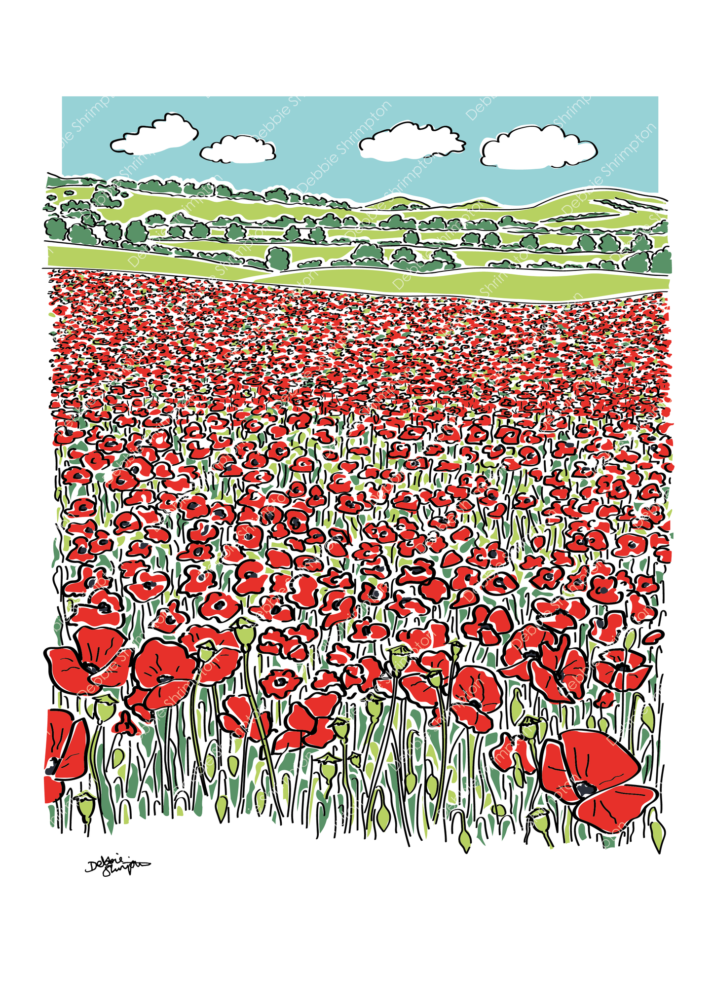 Poppy Fields, Framed Illustration