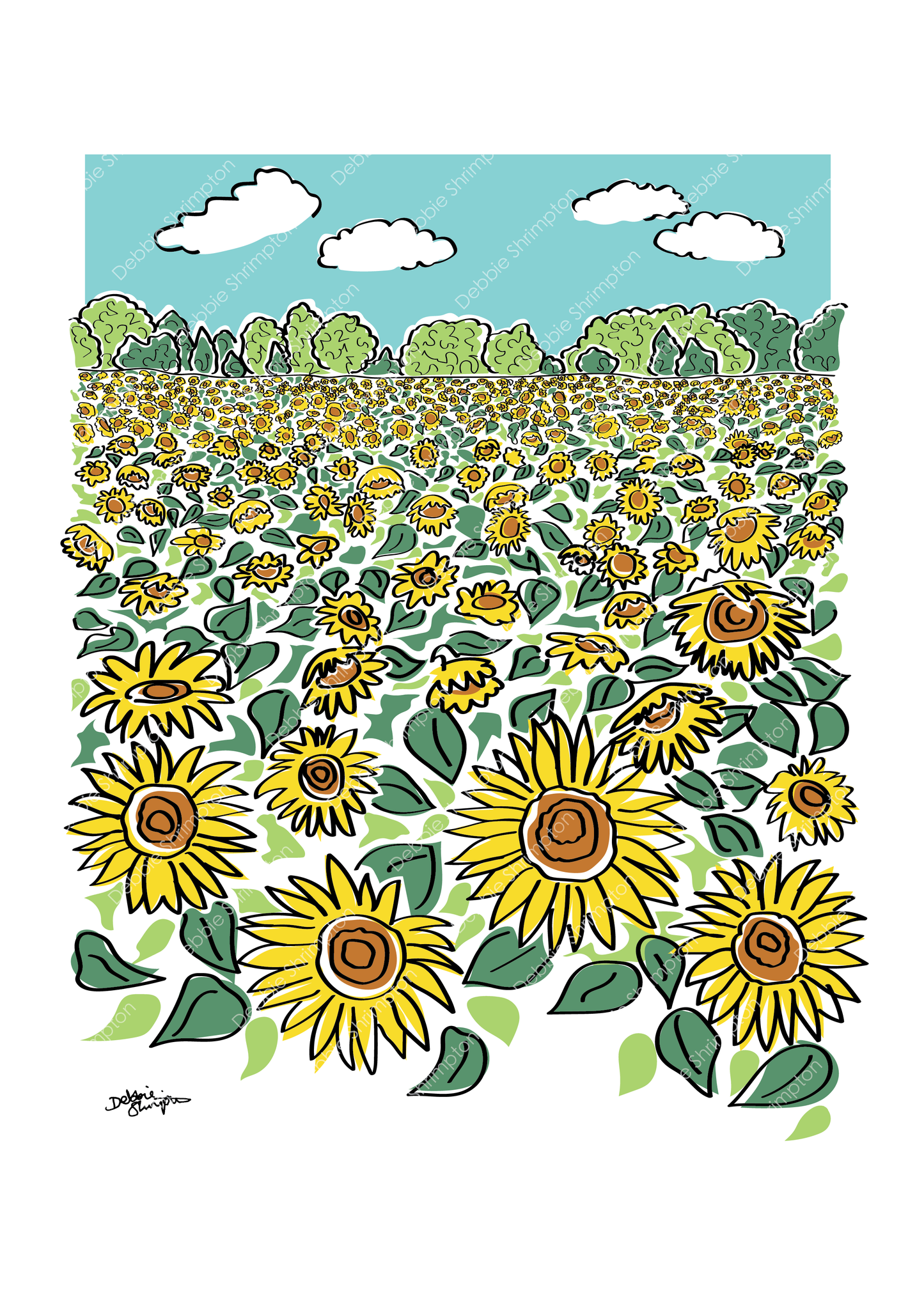 Sunflower Fields Framed Illustration