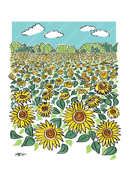 Sunflower Fields Framed Illustration