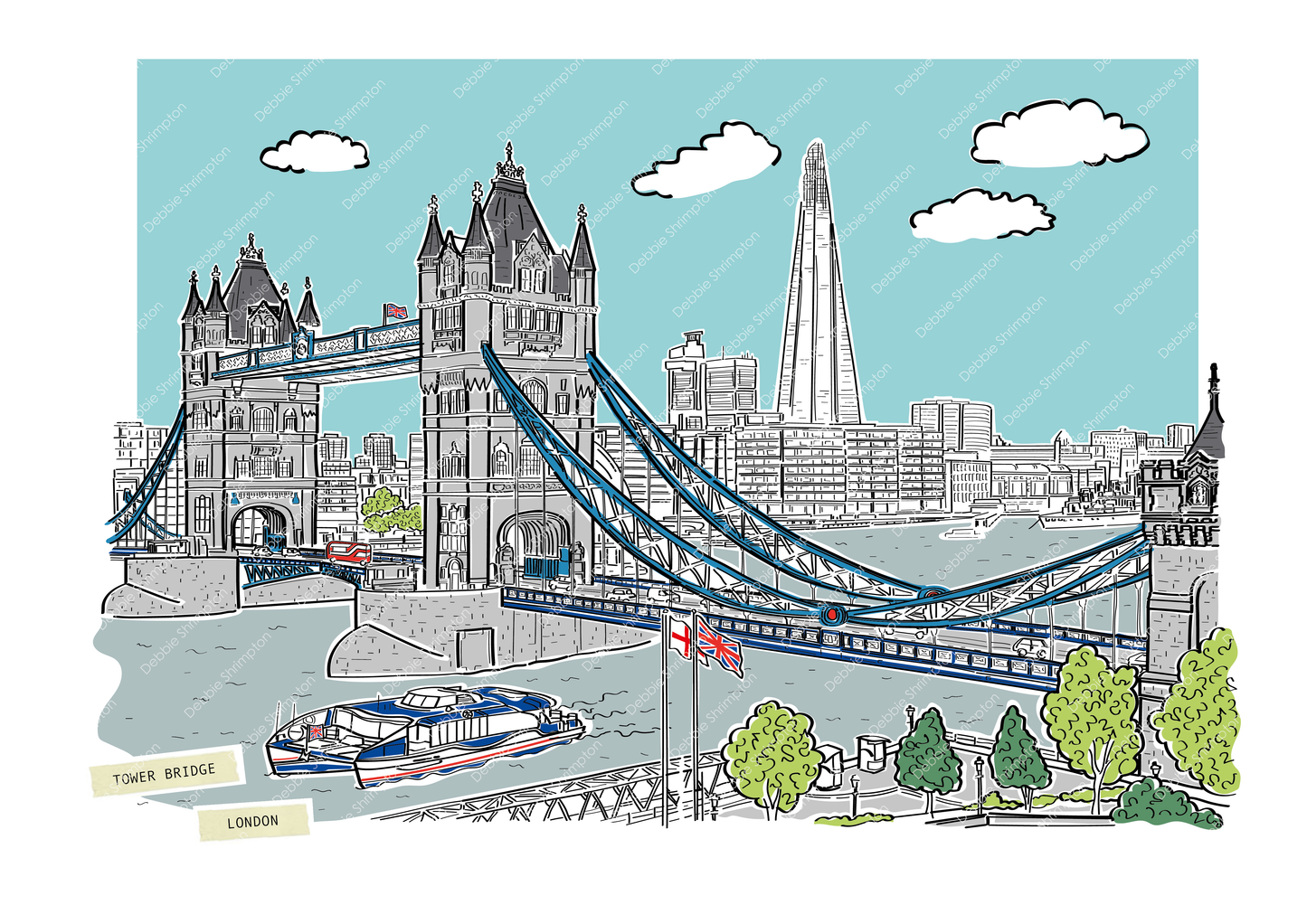 Tower Bridge London Framed Illustration