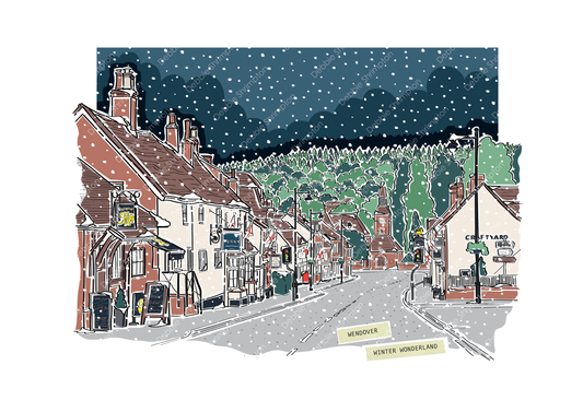Wendover High Street Winter Framed Illustration