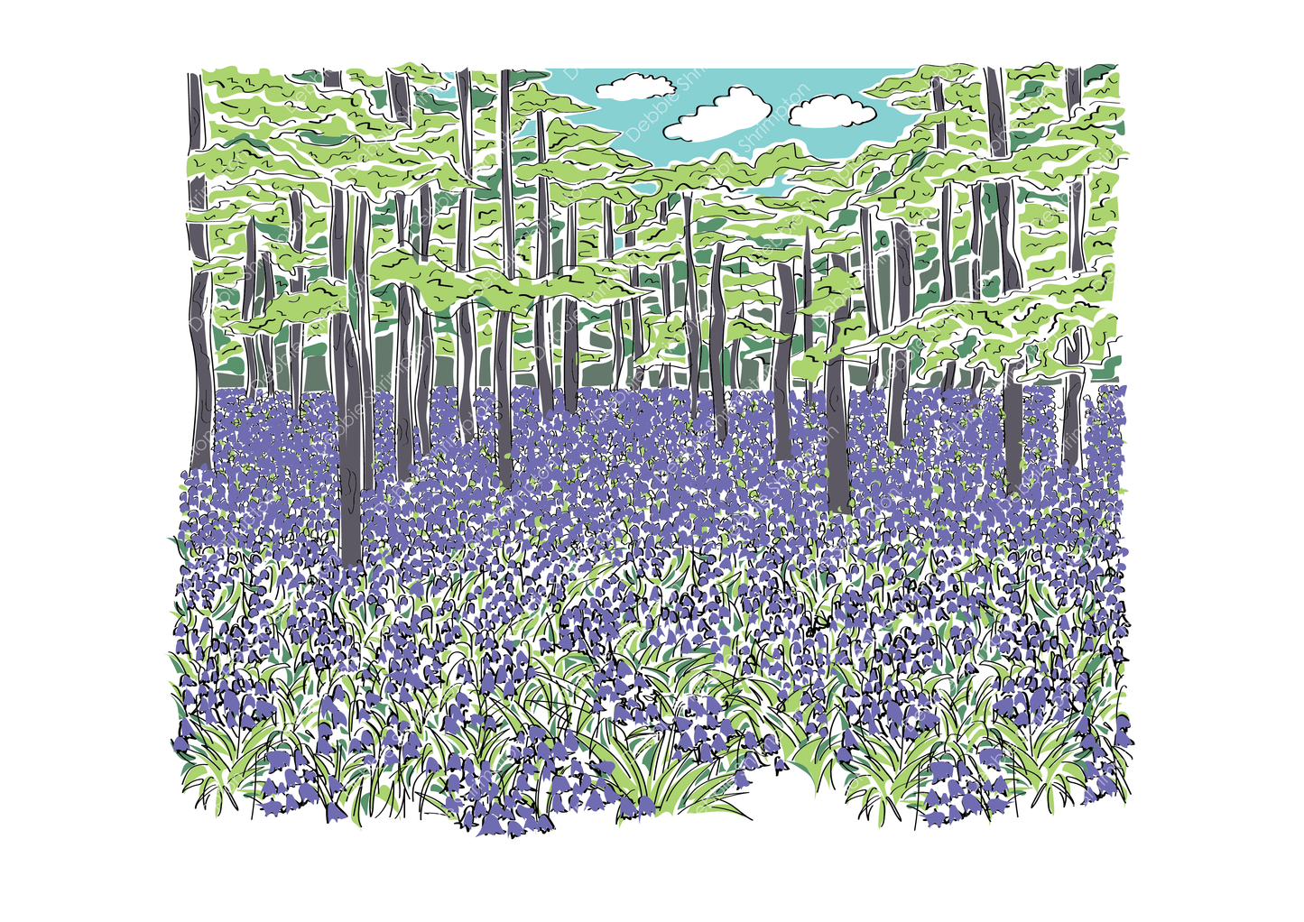 Bluebell Woods Landscape Framed Illustration